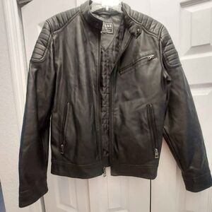Guess Black Faux Leather Bomber Jacket